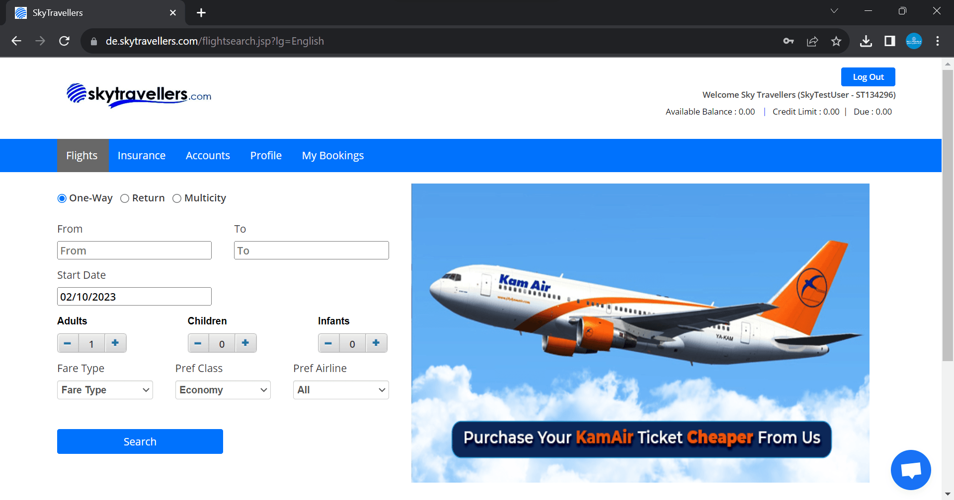 Skytravellers booking portal
